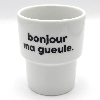 Tasse en porcelaine résistante avec mug bonjour et dose d’humour noir