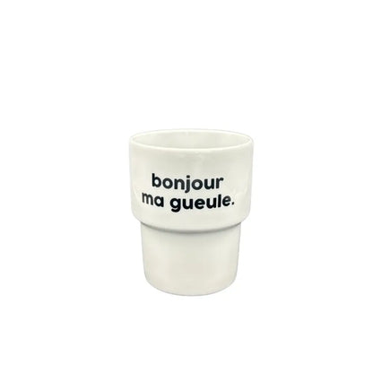 Mug bonjour ma gueule en porcelaine résistante, parfait pour ton café ou thé