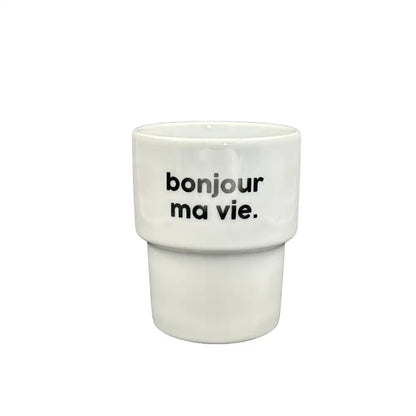 Mug bonjour ma vie en céramique blanche, compatible micro-ondes, parfait pour votre café