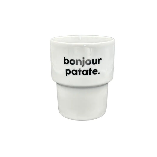 Tasse en céramique blanche avec Bonjour Patate, mug bonjour patate