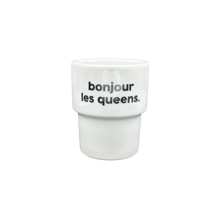 Tasse en céramique blanche Mug Bonjour les Queens pour bonne humeur