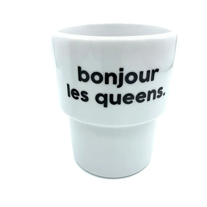 Tasse bonjour les queens en céramique blanche, design unique alliant style