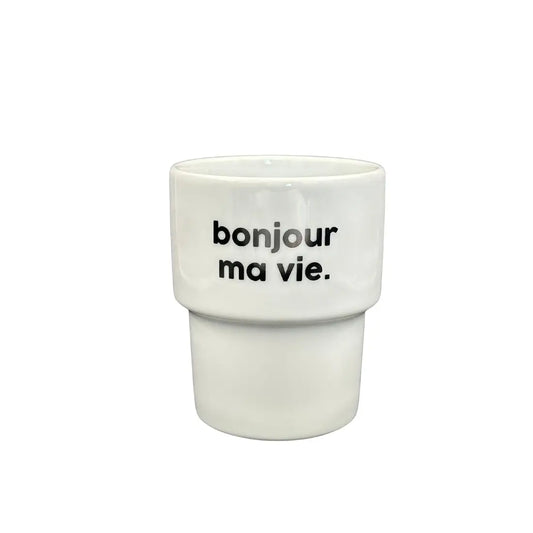 Mug bonjour ma vie en céramique blanche, compatible micro-ondes
