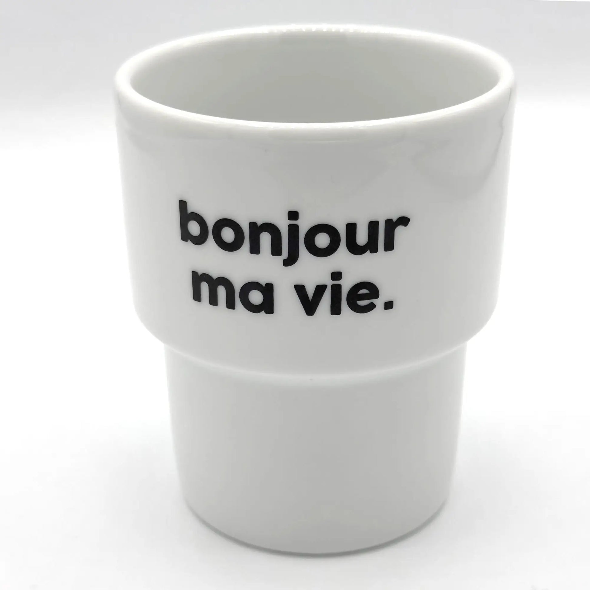Mug bonjour en céramique blanche compatible micro-ondes