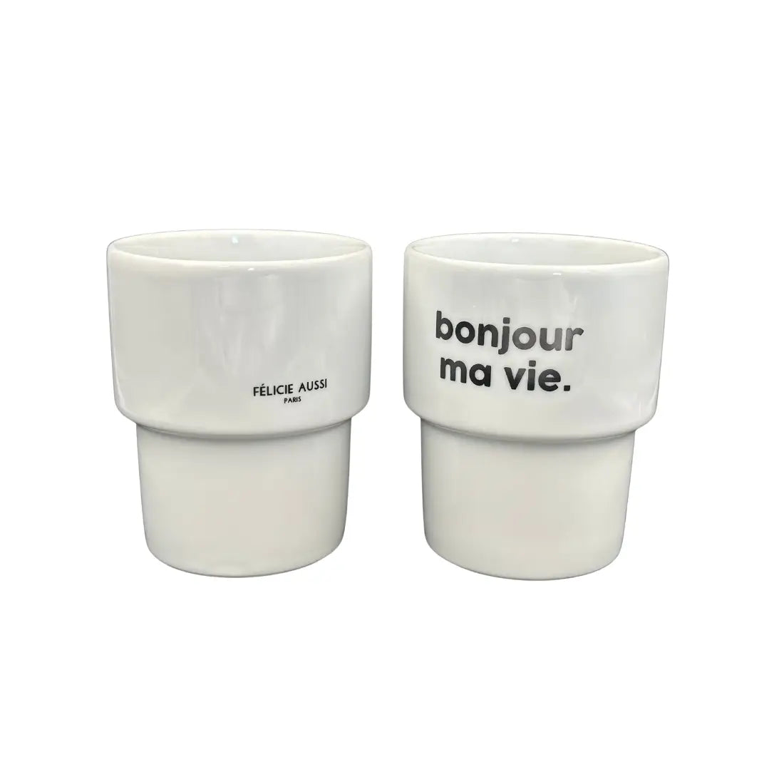 Deux tasses en céramique blanche design échelonné, mug bonjour compatible micro-ondes