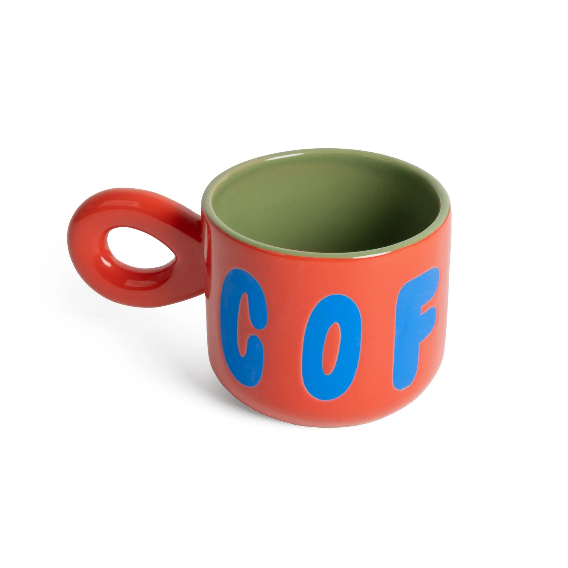Tasse café rouge en céramique rouge et vert, anse épaisse, design soigné