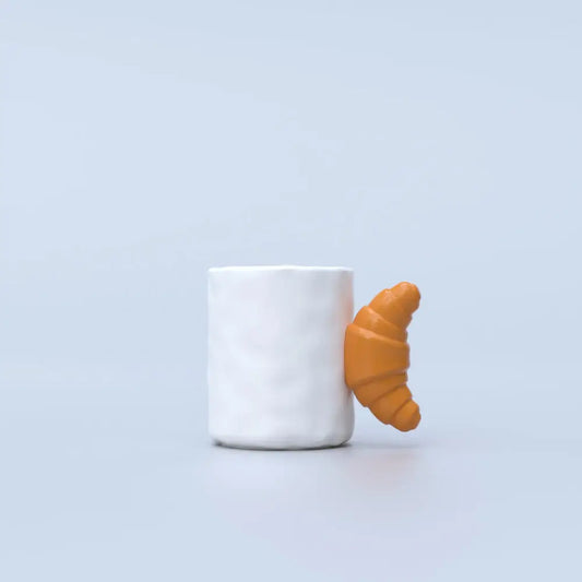 Mug Croissant en céramique blanc avec poignée en forme de croissant, parfait pour un petit déjeuner design gourmand