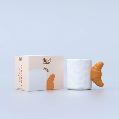 Mug Croissant blanc à anse en forme de croissant orange, design gourmand