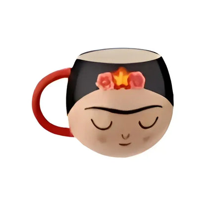 Mug Frida en céramique, visage avec headband fleuri, idée cadeau originale