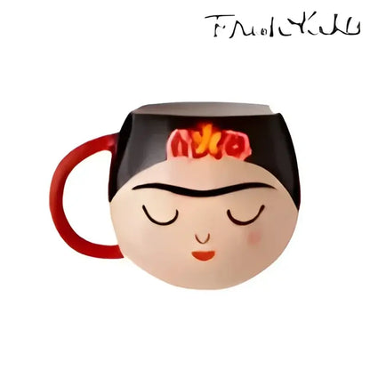 Mug Frida, tasse inspirée de Frida Kahlo avec headpiece noir et fleurs rouges