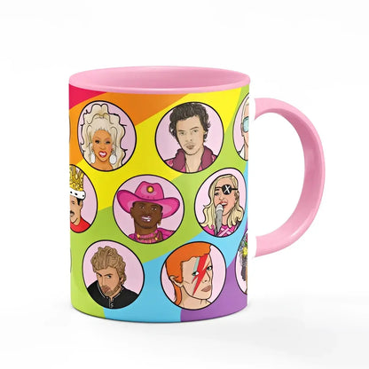 Tasse céramique arc-en-ciel avec icônes pop et supporteurs queer