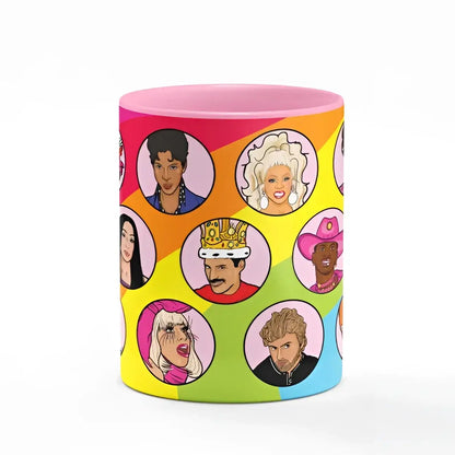 Tasse colorée avec icônes pop et supporteurs queer, idée cadeau communauté queer