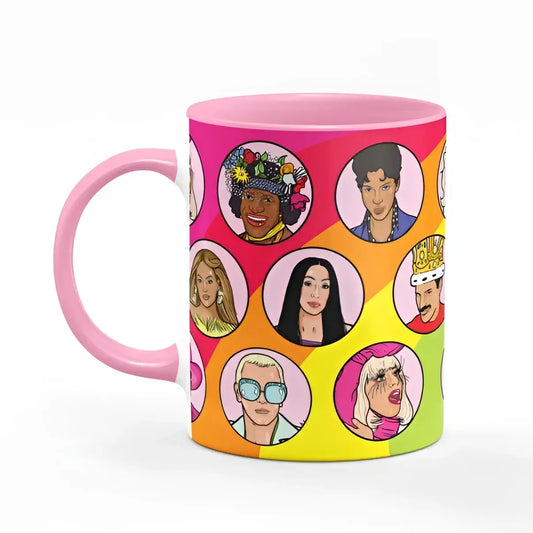 Mug céramique arc-en-ciel avec icônes queer, idée cadeau pour communauté queer