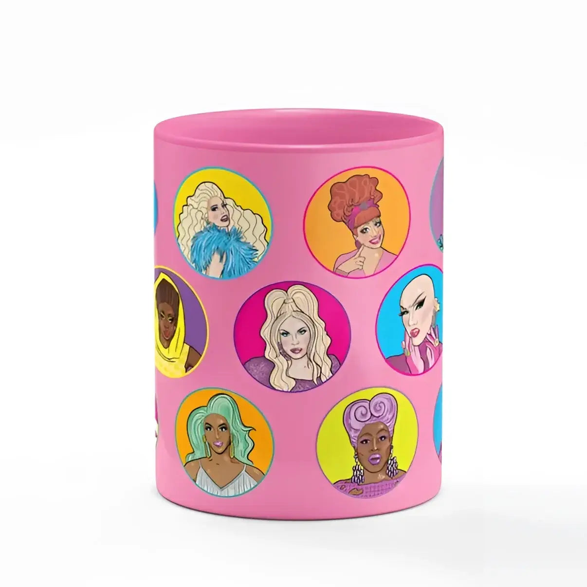 Tasse rose drag queen en céramique avec illustrations colorées