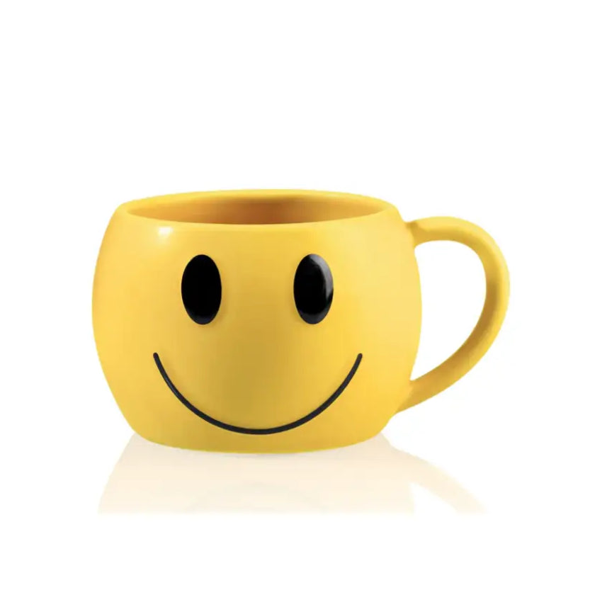 Mug Smiley jaune en céramique avec visage souriant noir et poignée cool