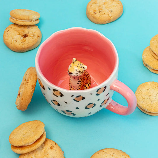 Mug Surprise Léopard avec figurine guépard, idée cadeau jungle urbaine