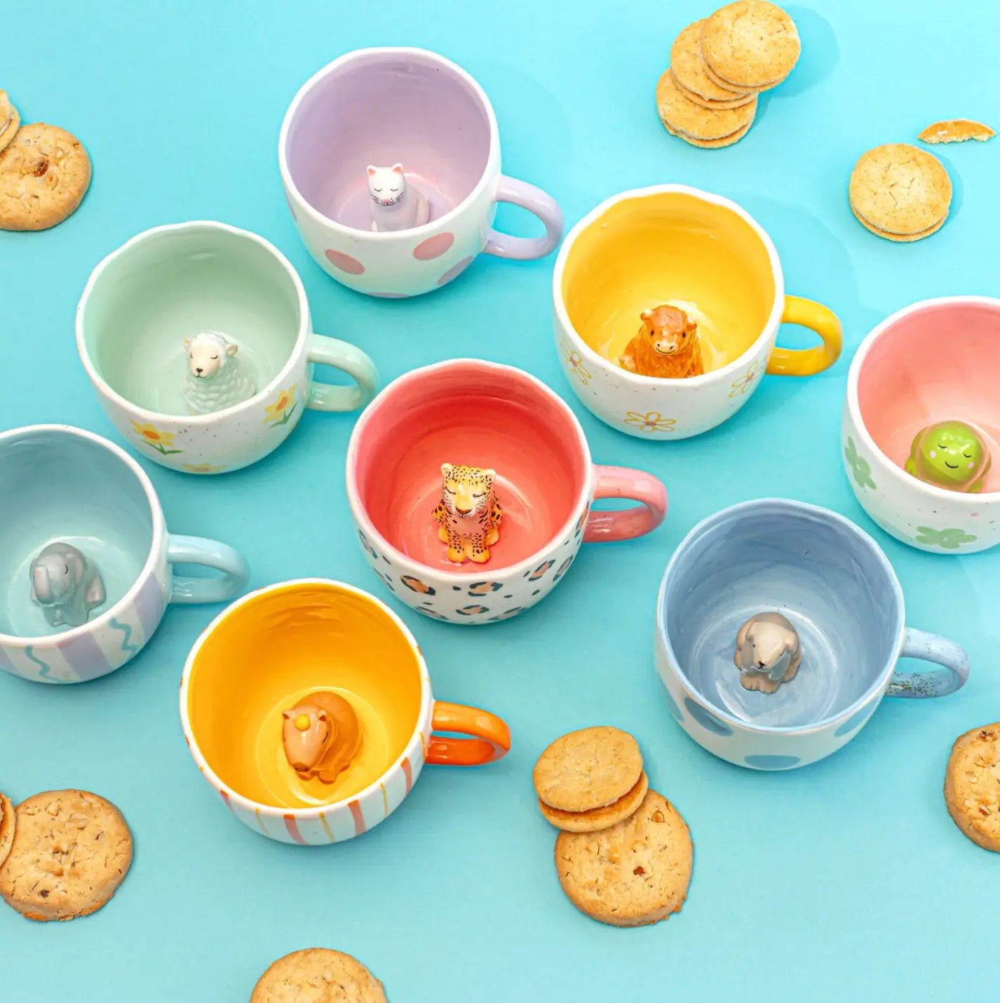 Tasses en céramique colorées avec figurines animales surprises, Mug Surprise Léopard, idée cadeau jungle urbaine