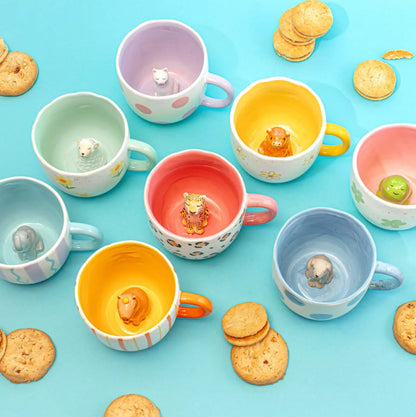 Tasses en céramique colorées avec figurines animales surprises, Mug Surprise Léopard, idée cadeau jungle urbaine