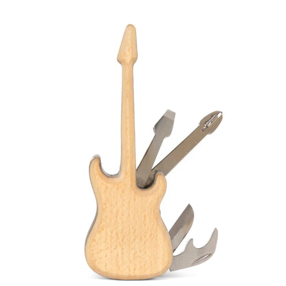 Multi outil guitare en bois clair, format compact esprit rock