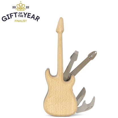 Multi outil guitare en bois clair, format compact esprit rock