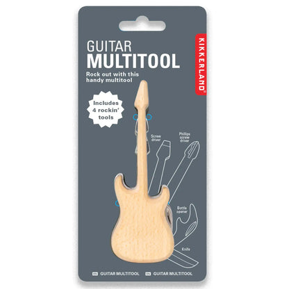 Multi outil guitare en bois clair, format compact esprit rock