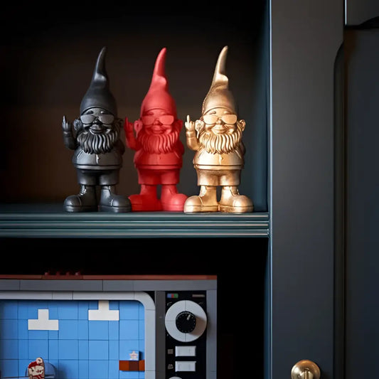 Trois gnomes de jardin Nain Fuck Bernardo 50 cm, style moderne audacieux en noir, rouge et or