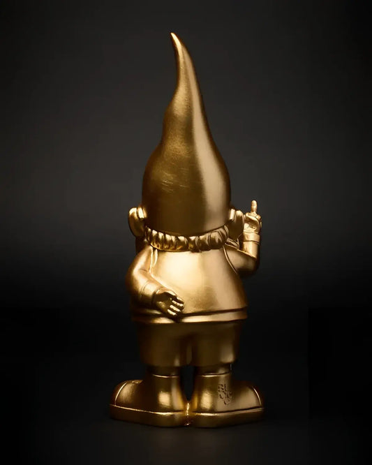 Gnôme doré Bernardo 29 cm, sculpture décorative originale en geste levé