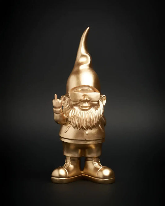 Gnôme doré Bernardo avec lunettes, barbe et chapeau pointu, geste fun, 29 cm, idée cadeau originale