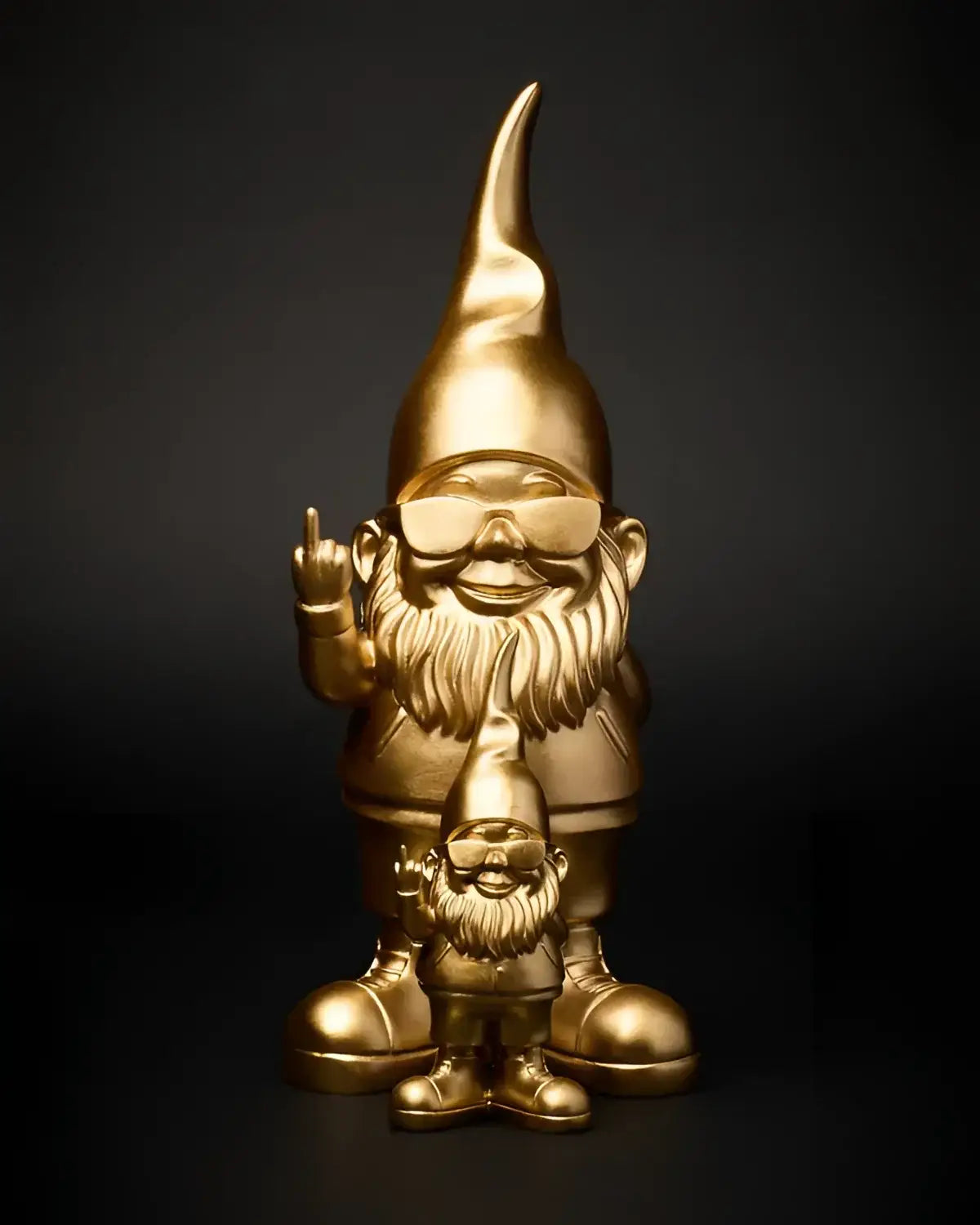 Nain Fuck Bernardo Doré : gnome doré 29 cm avec lunettes, barbe et petit gnome