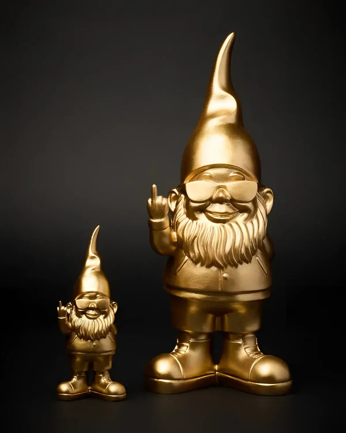 Nain Fuck Bernardo Doré : gnome doré barbu avec lunettes, geste fun, idée cadeau originale
