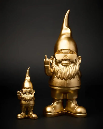 Nain Fuck Bernardo Doré : gnome doré barbu avec lunettes, geste fun, idée cadeau originale
