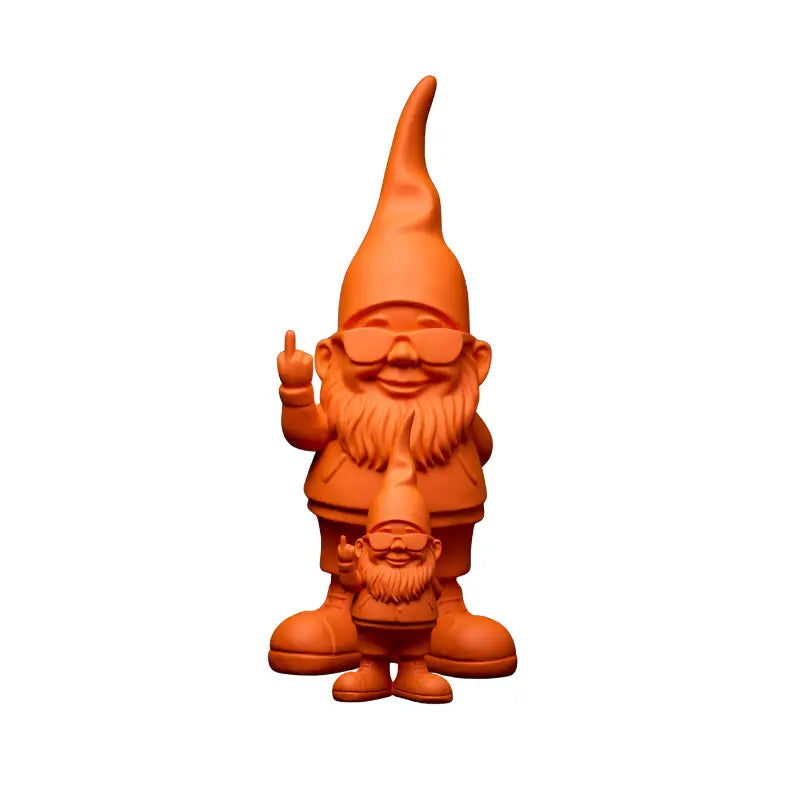 Nain Bernardo Orange Mat 29 cm avec lunettes et doigt levé, idée cadeau d’art contemporain