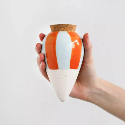 Olla Rayé Orange Et Bleu : jarre céramique rayée orange, esthétique poétique