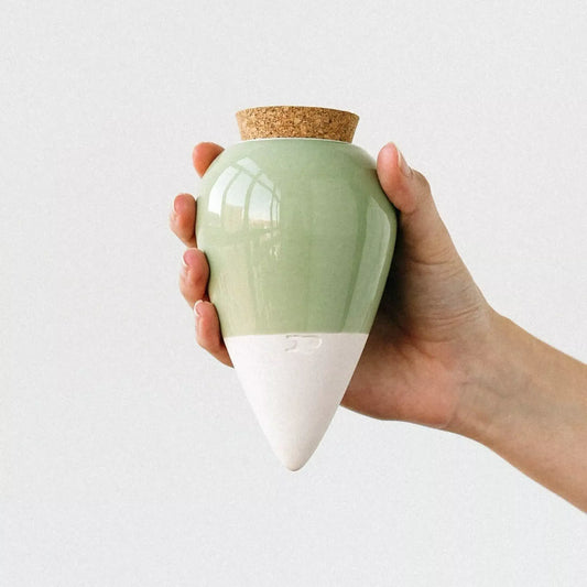 Olla verte en céramique bicolore, arrosage naturel à empreinte écologique