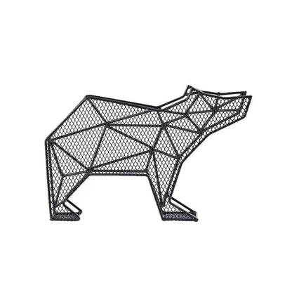 Sculpture d’ours en maille filaire géométrique noire, acier émaillé brillant, forme d’ours fun