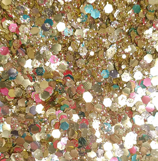 Paillettes Baronne Du Dimanche vegan en or rose turquoise argent, touche lumineuse à texture fine
