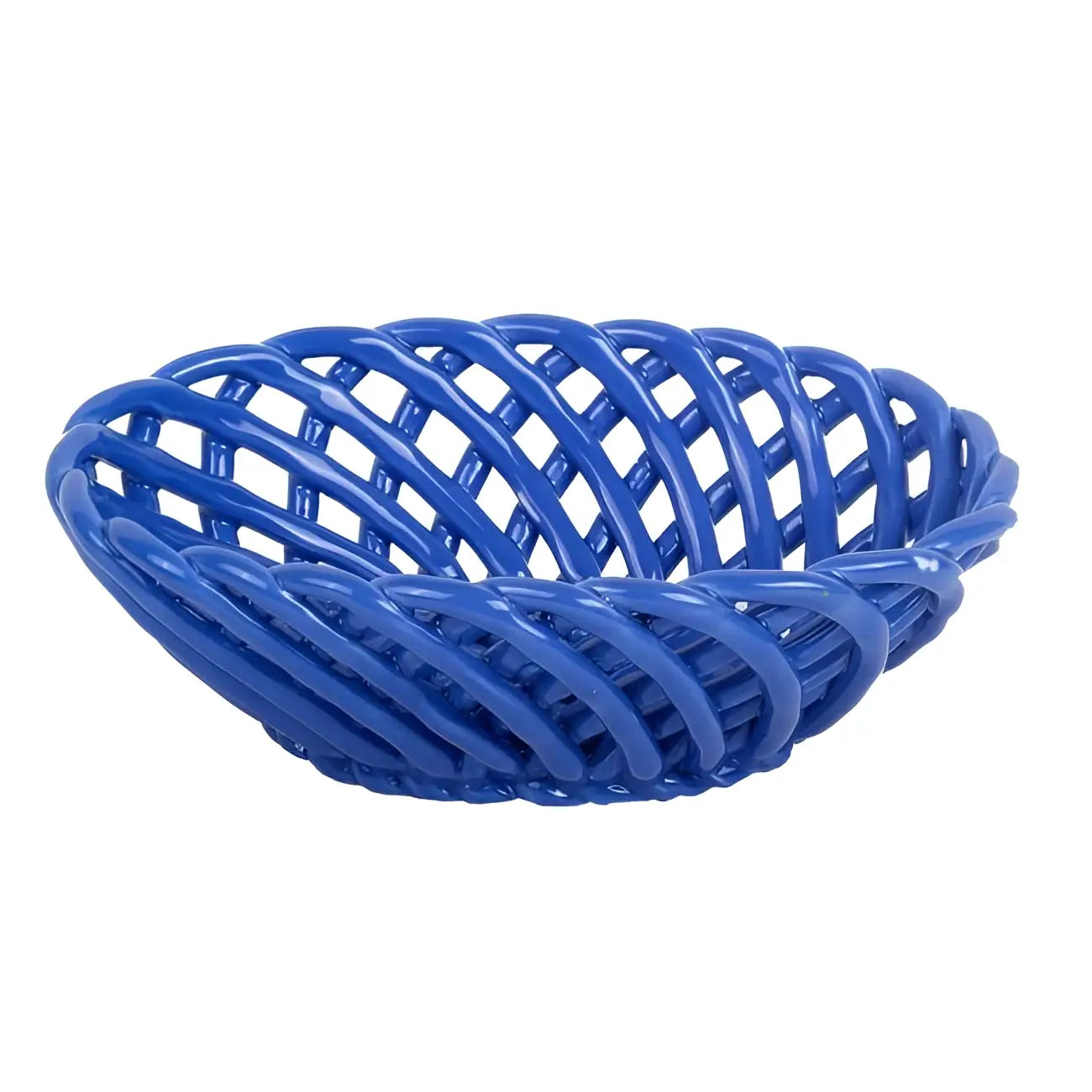 Panier en céramique bleu vibrant à motif tressé pour décoration intérieure