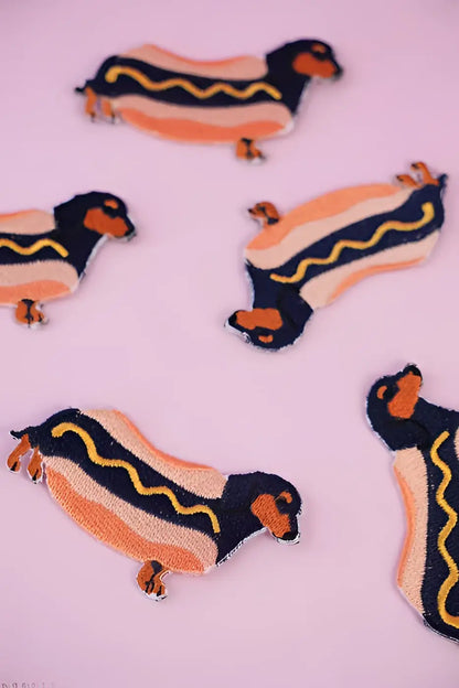 Patches thermocollants teckel hot-dog mignons en broderie
