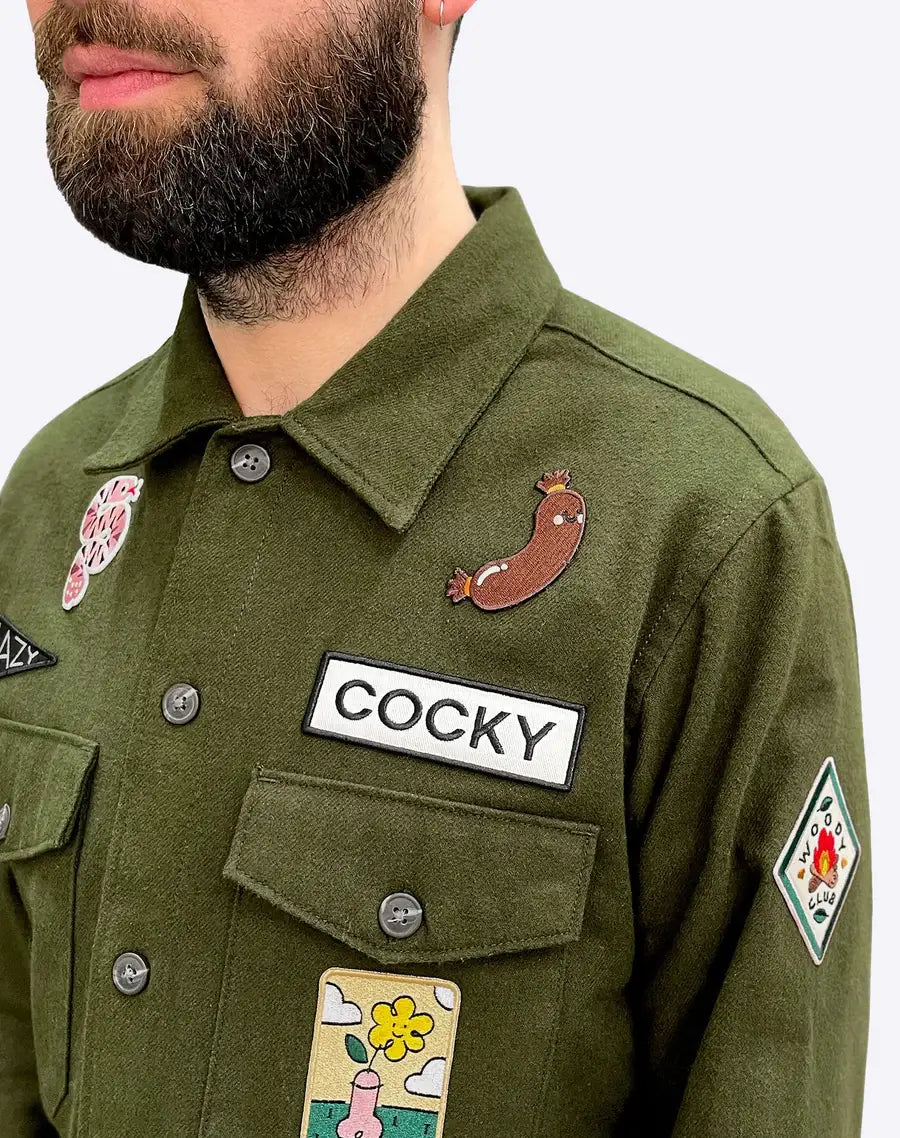 Chemise boutonnée vert olive avec patchs brodés Patch Whoopsy Daisy