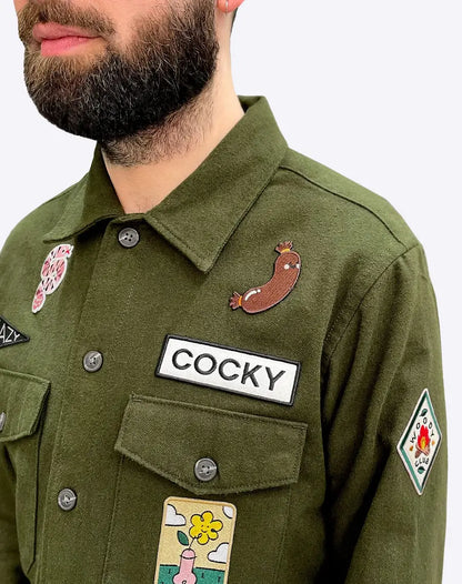Chemise boutonnée vert olive avec patchs brodés Patch Whoopsy Daisy