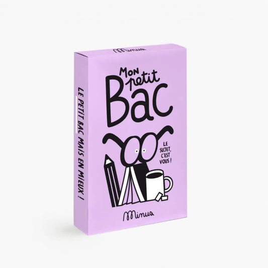 Boîte lavande Mon Petit Bac de Minus Editions, cadeau original avec figurine et livres