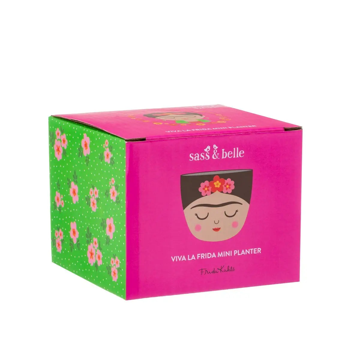 Mini cache-pot Frida Kahlo rose et vert avec fleurs, Viva La Frida par Sass & Belle