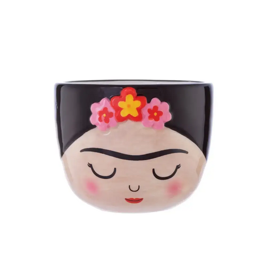 Mini cache-pot inspiré Frida Kahlo avec visage stylisé et couronne florale