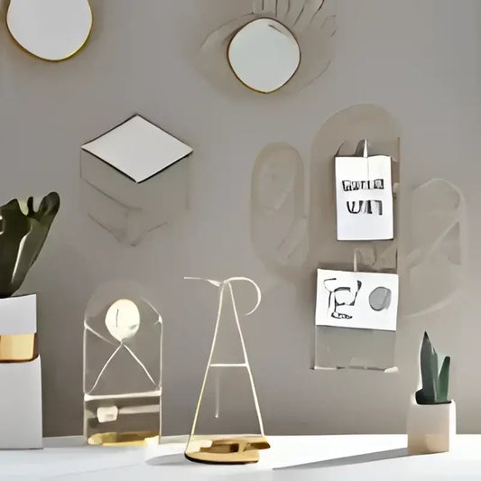 Petit miroir rond doré avec finition dorée et bras angulaires