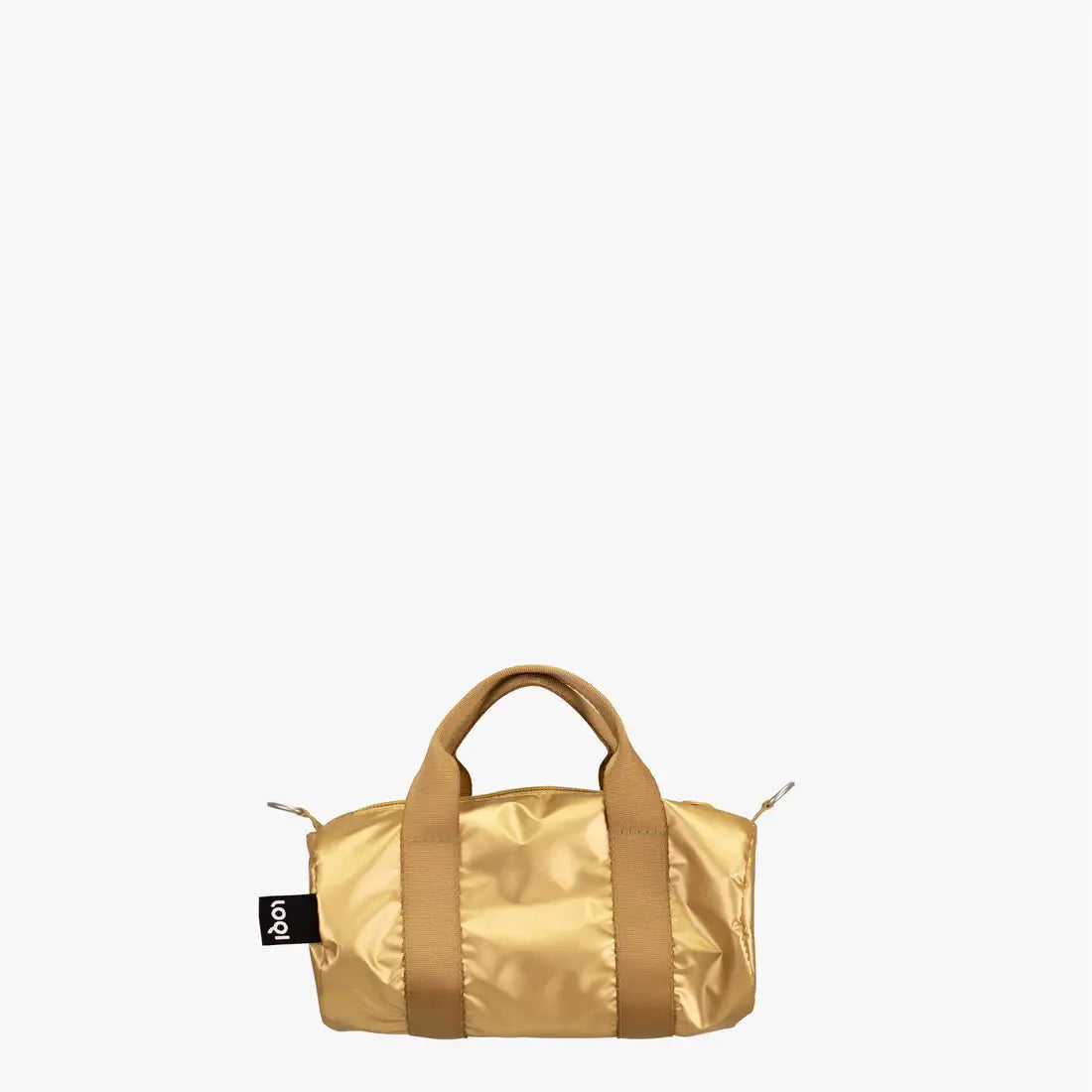 Sac week-end gold brillant avec sangles tan et tag noir