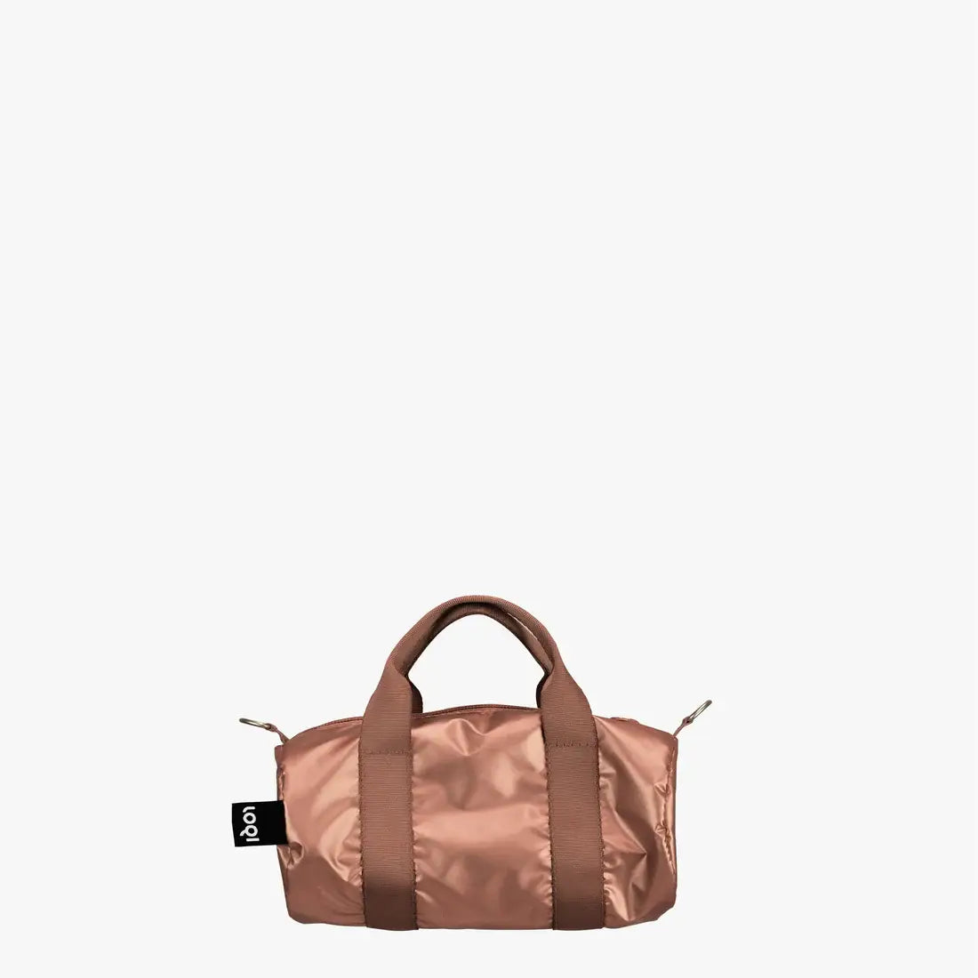 Mini sac weekender rose doré métallique avec anses marron