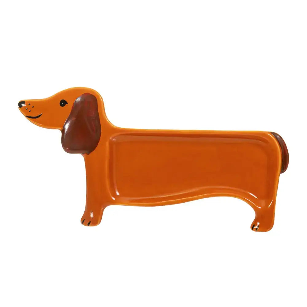 Petit vide-poche teckel en céramique orange ludique