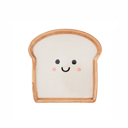 Assiette tranche de pain céramique mignonne avec sourire et joues roses