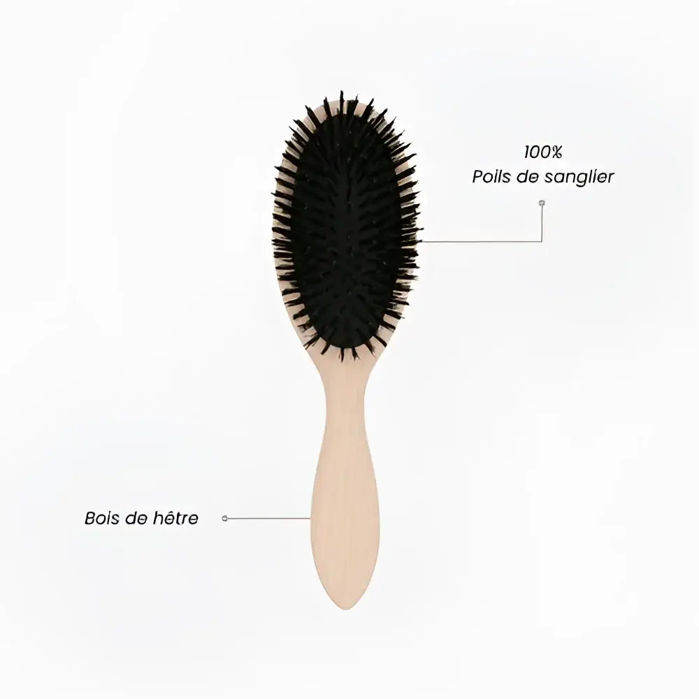 Petite brosse à cheveux en poils de sanglier et manche en hêtre pour soin capillaire du cuir chevelu