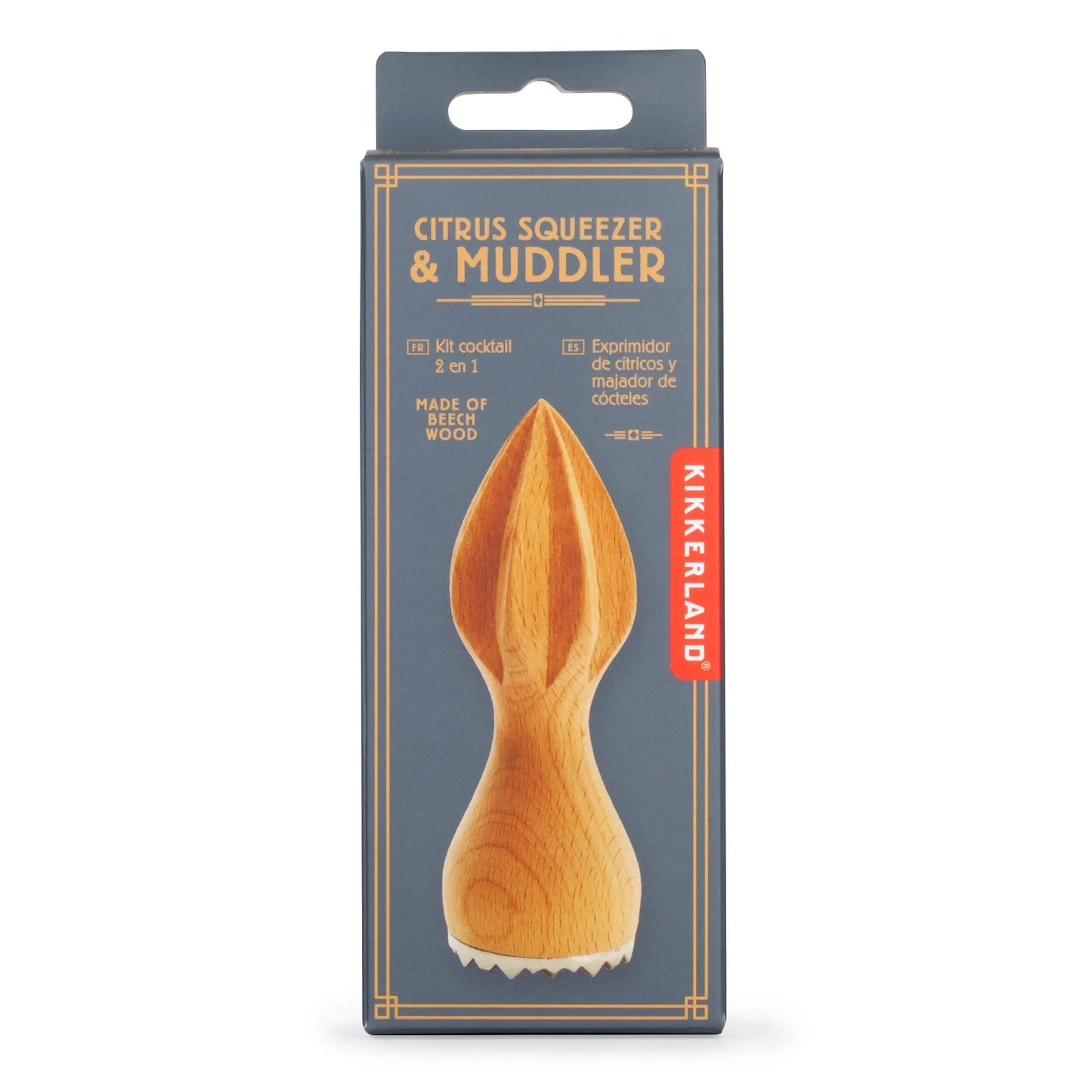 Pilon et presse-agrumes Kikkerland en bois de hêtre pour cocktails faits maison